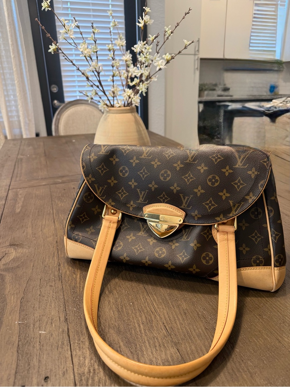 Louis Vuitton Monogram Canvas Satchel with Tan Leather Handles - Picture 3 of 9